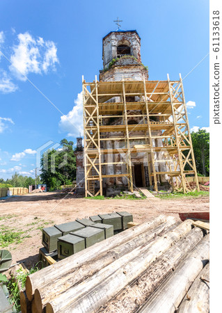 Old orthodox church under restoration at the 61133618
