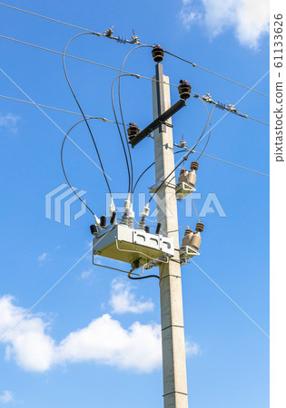 Transformer of high power station on the pillar Transformer of high power station on the pillar 61133626