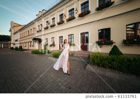 Portrait of a luxurious woman in a lush long black Portrait of a luxurious woman in a lush long black 61133761