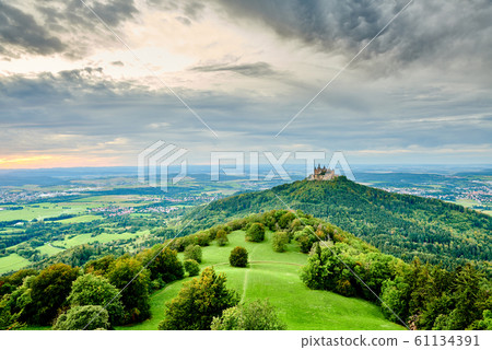 Hilltop Hohenzollern Castle on mountain top in 61134391