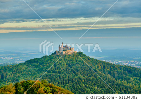 Hilltop Hohenzollern Castle on mountain top in 61134392