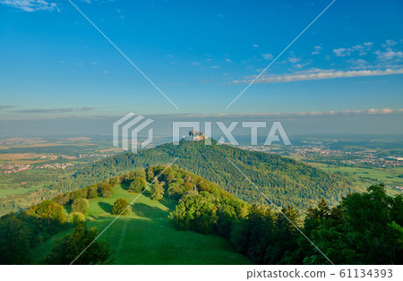 Hilltop Hohenzollern Castle on mountain top in 61134393