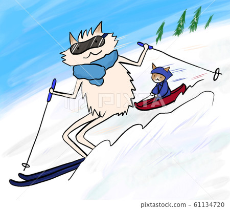 A ski dog and a sled cat on an advanced course 61134720