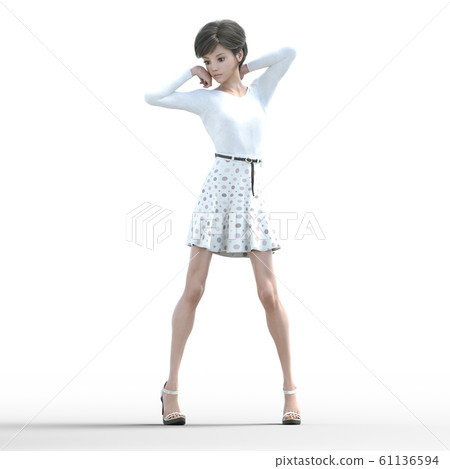 白色服裝時尚perming3DCG插圖素材的女人 白色服裝時尚perming3DCG插圖素材的女人 61136594