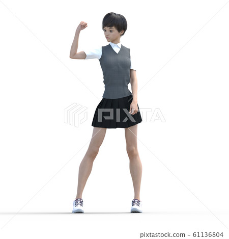 Student, posing, perming3DCG illustration material 61136804