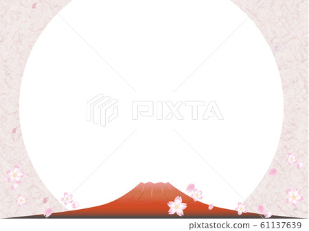 Red Fuji and cherry blossoms-Japanese paper background Red Fuji and cherry blossoms-Japanese paper background 61137639