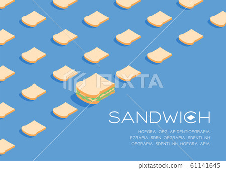 Sandwich with Slice bread 3D isometric pattern, Breakfast bakery concept poster and social banner post horizontal design illustration isolated on blue background with copy space, vector eps 10 61141645