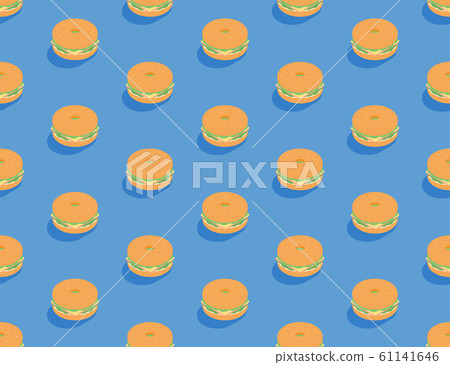 Bagel sandwich 3D isometric seamless pattern, Fast food burger concept poster and social banner post design illustration isolated on brown background with copy space, vector eps 10 61141646