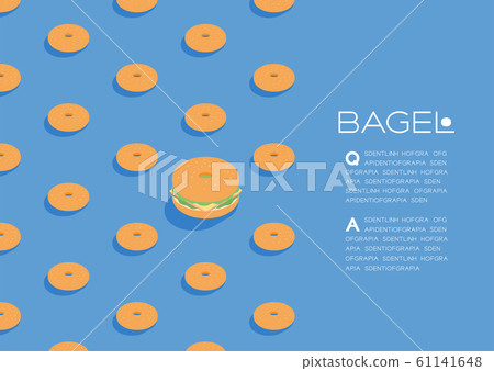 Bagel sandwich 3D isometric pattern, Fast food burger concept poster and social banner post horizontal design illustration isolated on brown background with copy space, vector eps 10 61141648