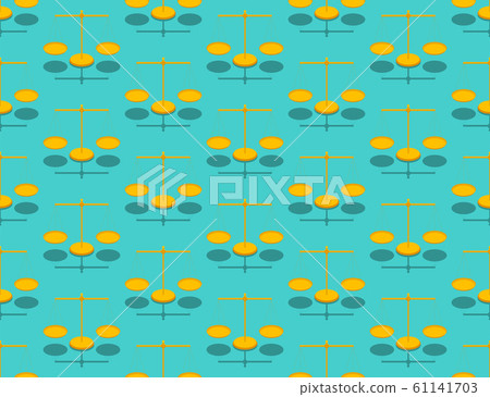 Scales 3D isometric seamless pattern, Weighing tool justice concept poster and social banner post design illustration isolated on green background with copy space, vector eps 10 61141703