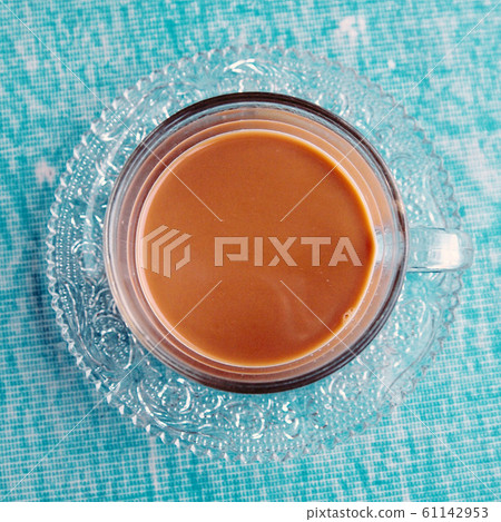 Coffee cup on plastic table texture. View from Coffee cup on plastic table texture. View from 61142953