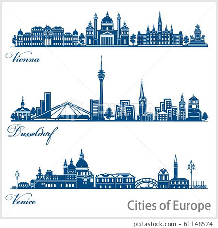 City in Europe - Vienna, Dusseldorf, Venice. Detailed architecture. Trendy vector illustration. City in Europe - Vienna, Dusseldorf, Venice. Detailed architecture. Trendy vector illustration. 61148574