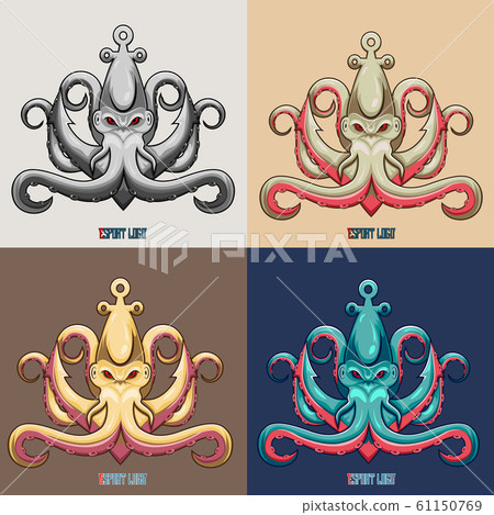Set of Kraken octopus esport mascot logo with different color Set of Kraken octopus esport mascot logo with different color 61150769