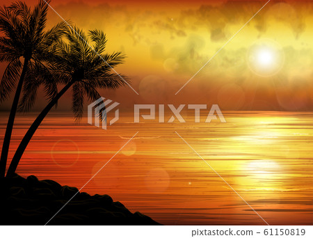 A Tropical Sunset or Sunrise with Palm Trees - Stock Illustration ...