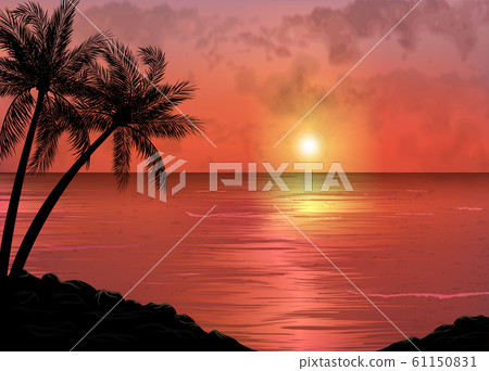 A Tropical Sunset or Sunrise with Palm Trees - Stock Illustration ...