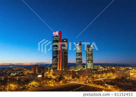 Madrid Spain, night city skyline at financial district center with four towers Madrid Spain, night city skyline at financial district center with four towers 61152453