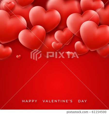 Valentines Day background with red hearts on top and text. Holiday lettering greeting card illustration on red background 61154500