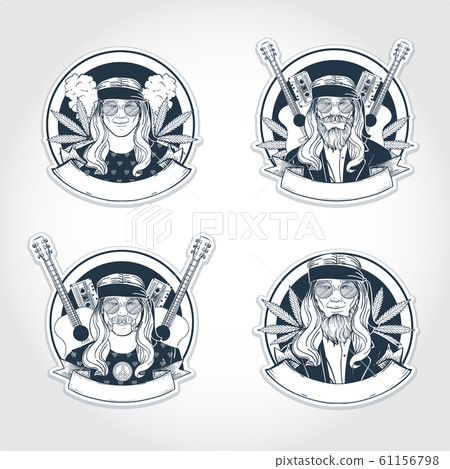 Hand drawn sketch hippie men 61156798