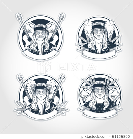 Hand drawn sketch hippie men 61156800