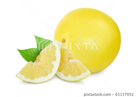pomelo with slice and leaf isolated on white background pomelo with slice and leaf isolated on white background 61157052