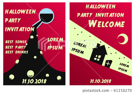 Set of Halloween Concepts. Vector Illustration. Pumpkin and Spider Web, Witch Hat and Cauldron, Skull and Bones, Night Party. Trick or Treat. Set of Halloween Concepts. Vector Illustration. Pumpkin and Spider Web, Witch Hat and Cauldron, Skull and Bones, Night Party. Trick or Treat. 61158270