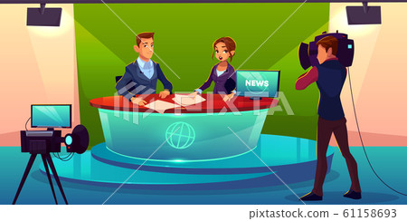 News presenters in television studio News presenters in television studio 61158693