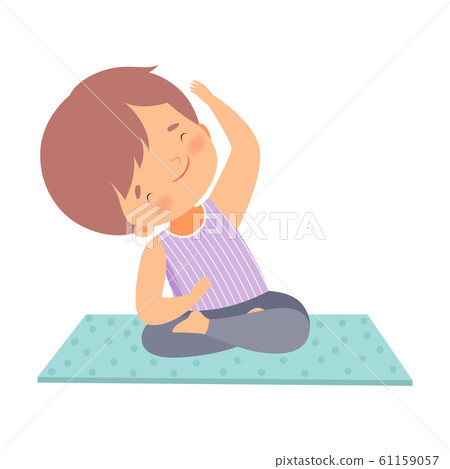 Cute Boy Doing Sport Exercise, Adorable Kid Practicing Yoga, Active Healthy Lifestyle Vector Illustration 61159057