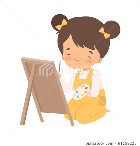 Coloring Page Outline of Cartoon Easel with Drawing of Cute House