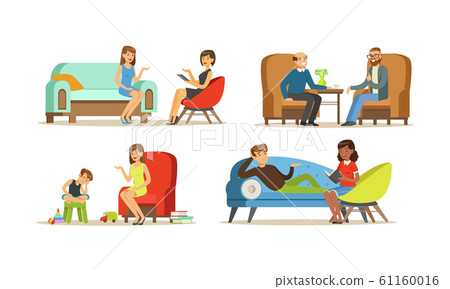 People Visiting Female Psychologist Vector Illustrations Set 61160016
