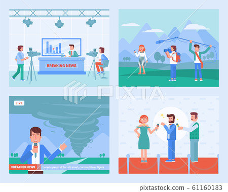 TV reportage vector illustrations set TV reportage vector illustrations set 61160183