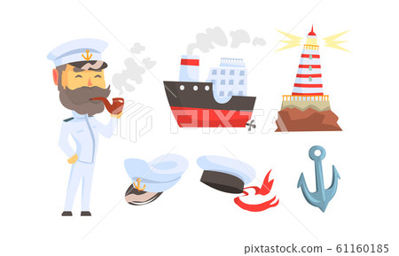 Mariner Attributes with Seaman Character Standing and Smoking Pipe Vector Set Mariner Attributes with Seaman Character Standing and Smoking Pipe Vector Set 61160185