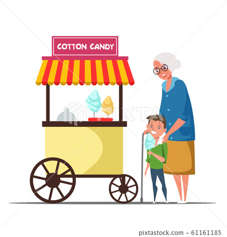 Senior and kid at cotton candy kiosk illustration Senior and kid at cotton candy kiosk illustration 61161185