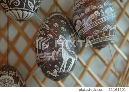 Pysankas. Eggs are decorated with animals and Pysankas. Eggs are decorated with animals and 61161201