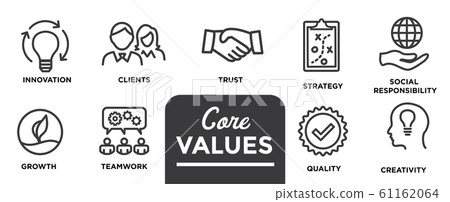 Core Values - Mission, integrity value icon set Core Values - Mission, integrity value icon set 61162064