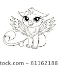 Coloring page for kids with funny cartoon griffin. Cute hand drawn fantasy griffin drawing contour for coloring. Entertainment for children. Children's arts game. Vector illustration. 61162188