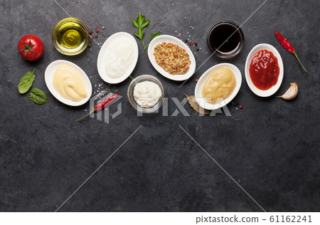 Set of various sauces. Popular sauces in bowls 61162241