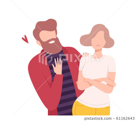 Annoying and Intrusive Admirer Trying to Present his Heart to Woman Refusing to Take It, Male and Female Characters Experiencing Unrequited Feelings, One Sided Love Flat Vector Illustration 61162643