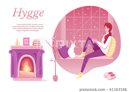Scandinavian Hygge concept design. Comfortable home rest vector illustrations set Scandinavian Hygge concept design. Comfortable home rest vector illustrations set 61163586