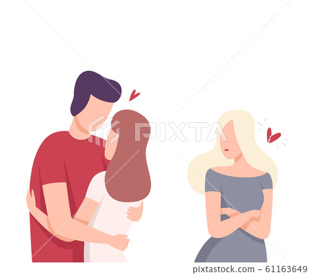 Girl Looking at Happy Romantic Couple, Male and Female Characters Experiencing Unrequited Feelings, One Sided or Rejected Love Flat Vector Illustration Girl Looking at Happy Romantic Couple, Male and Female Characters Experiencing Unrequited Feelings, One Sided or Rejected Love Flat Vector Illustration 61163649