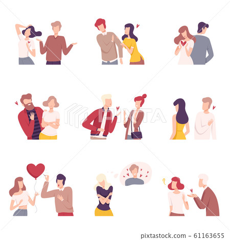 Man and Woman Experiencing Unrequited Feelings Set, One Sided or Rejected Love Flat Vector Illustration 61163655
