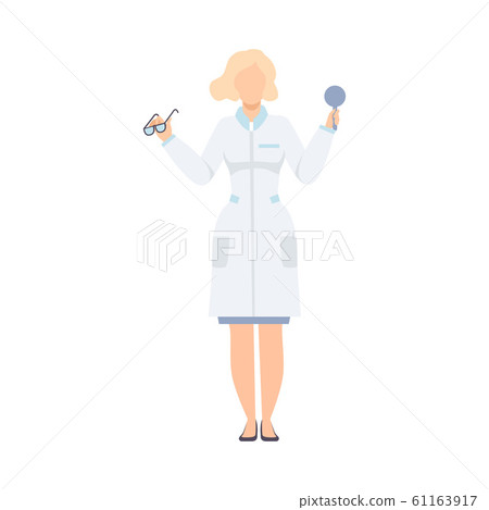 Female Oculist Doctor Character, Optometrist Checking Eyesight in Hospital Vector illustration 61163917