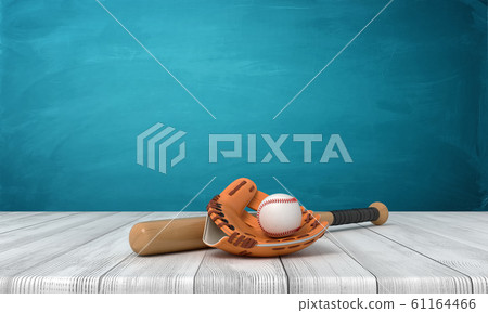 3d rendering of baseball bat, ball and gloves on white wooden floor and dark turquoise background 3d rendering of baseball bat, ball and gloves on white wooden floor and dark turquoise background 61164466