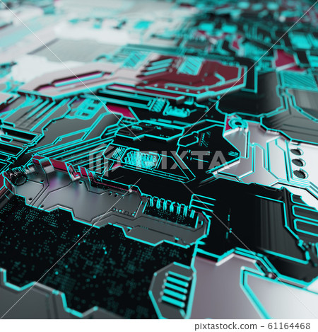 Circuit board futuristic server code processing. Neon color technology background. 3d rendering Circuit board futuristic server code processing. Neon color technology background. 3d rendering 61164468