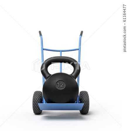 3d rendering of black kettlebell on a hand truck isolated on white background 3d rendering of black kettlebell on a hand truck isolated on white background 61164477