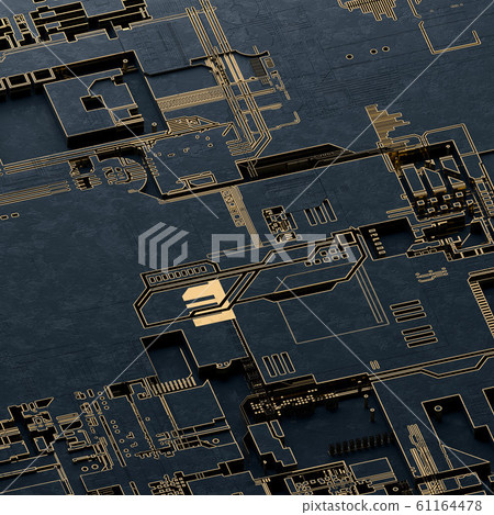 Circuit board futuristic server code processing. Gold and black technology background. 3d rendering Circuit board futuristic server code processing. Gold and black technology background. 3d rendering 61164478
