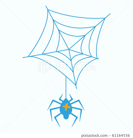 spider and torn web. Scary spiderweb of halloween symbol. Isolated vector illustration 61164556