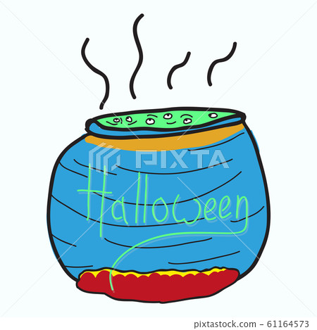 Witches cauldron with potion isolated on background. Witches cauldron with potion isolated on background. 61164573