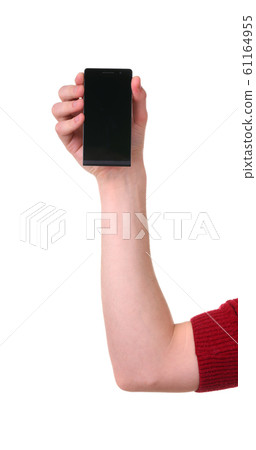 Hand holding smart phone isolated on white Hand holding smart phone isolated on white 61164955