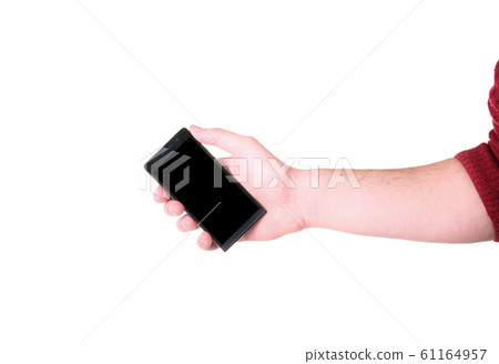 Hand holding smart phone isolated on white Hand holding smart phone isolated on white 61164957
