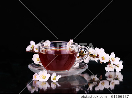 cup of tea and cherry branch cup of tea and cherry branch 61166187